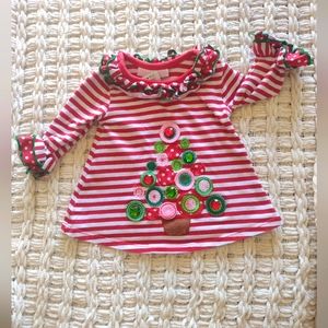 Bonnie Baby Christmas Shirt Size 3-6 Months Girl  Red White Striped